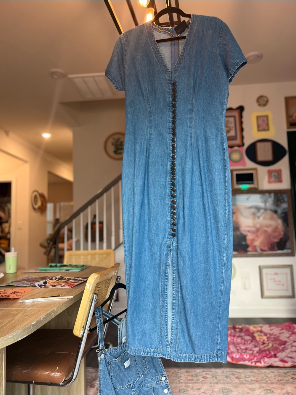 Faded Glory Medium Blue Denim Button-Front Midi Dress